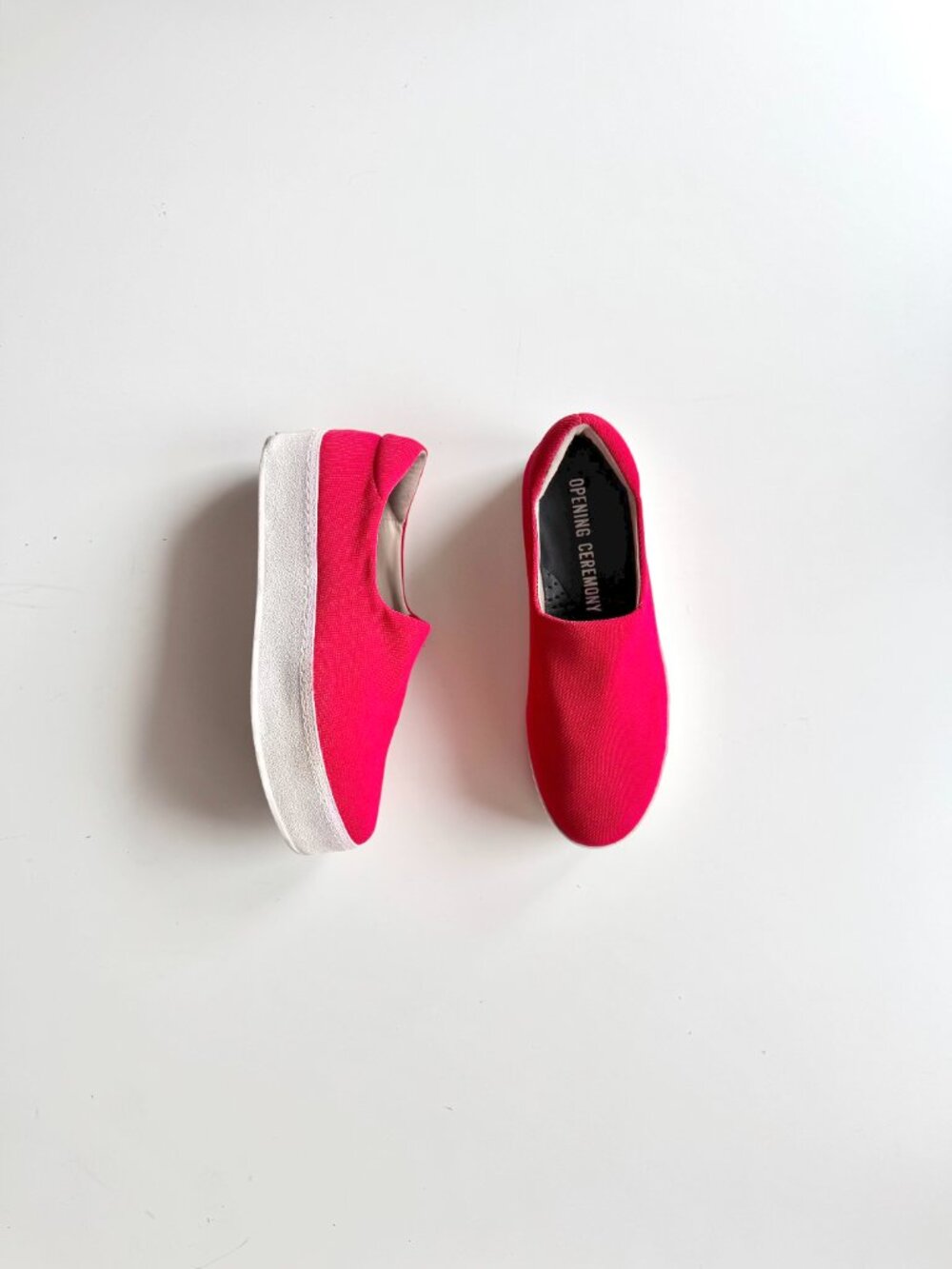 OPENING CEREMONY Cici Red Stretch Knit Platform Slip On Sneakers, Size 39